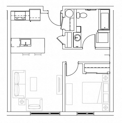 Floor plan for 1 bed, 1 bath, 620 sqft